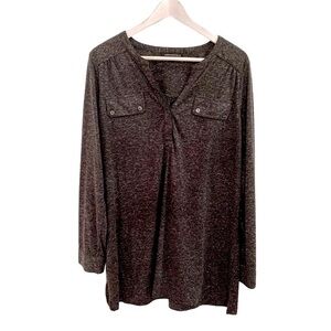 Addition Elle Linen Blend Shirt Blouse Size X US 12 Grey Pullover Long Sleeves